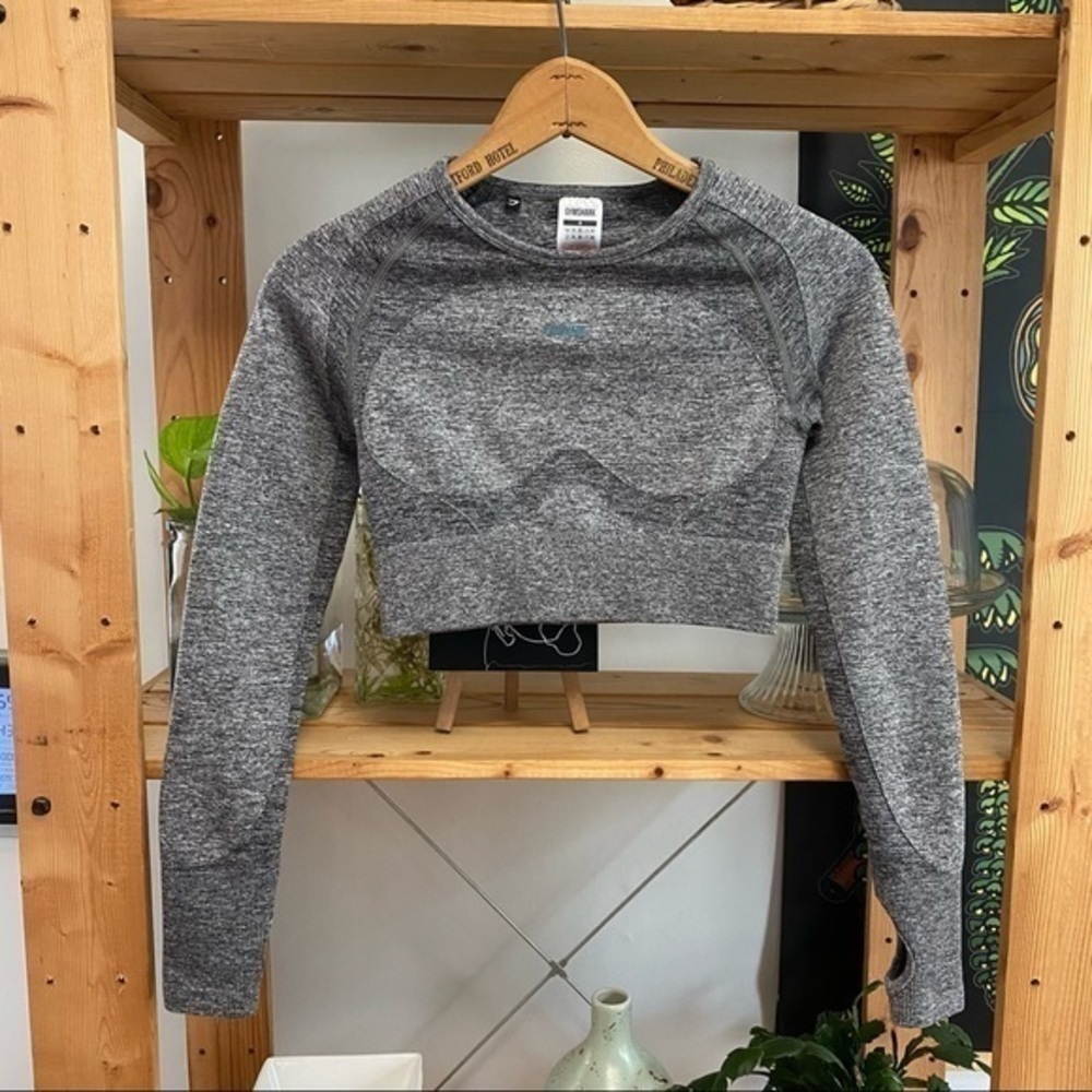 Gymshark Gray Flex Sports Long Sleeve Athletic Cutout Crop Top Small - Picture 3 of 14